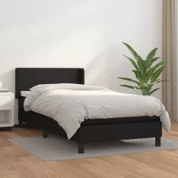 fekete műbőr rugós ágy matraccal 90 x 200 cm