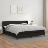 fekete műbőr rugós ágy matraccal 160 x 200 cm