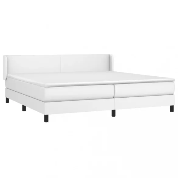 fehér műbőr rugós ágy matraccal 200 x 200 cm
