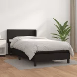 fekete műbőr rugós ágy matraccal 90x190 cm