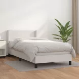 fehér műbőr rugós ágy matraccal 100 x 200 cm