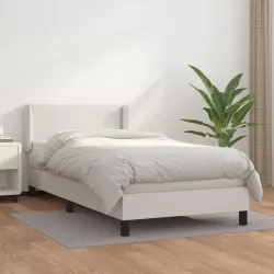 fehér műbőr rugós ágy matraccal 100 x 200 cm