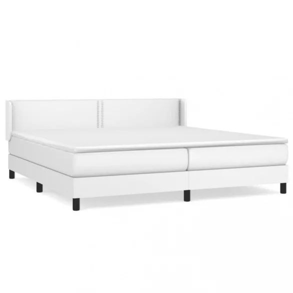 fehér műbőr rugós ágy matraccal 200 x 200 cm