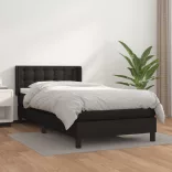 fekete műbőr rugós ágy matraccal 100 x 200 cm