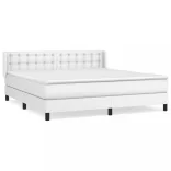 fehér műbőr rugós ágy matraccal 160 x 200 cm