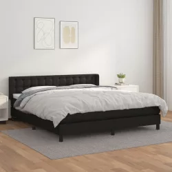 fekete műbőr rugós ágy matraccal 180 x 200 cm