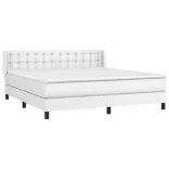fehér műbőr rugós ágy matraccal 180 x 200 cm