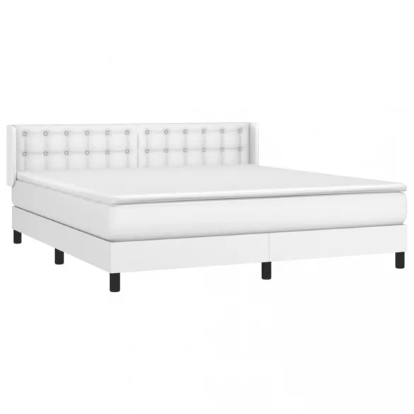 fehér műbőr rugós ágy matraccal 180 x 200 cm