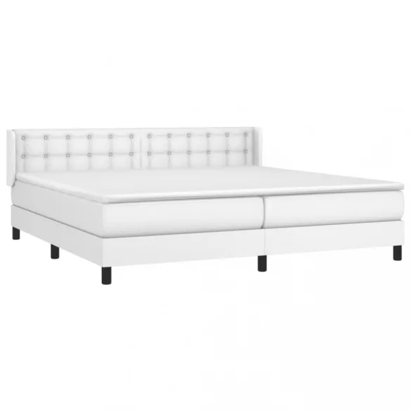 fehér műbőr rugós ágy matraccal 200 x 200 cm