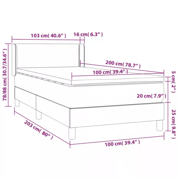 sötétzöld bársony rugós ágy matraccal 100 x 200 cm