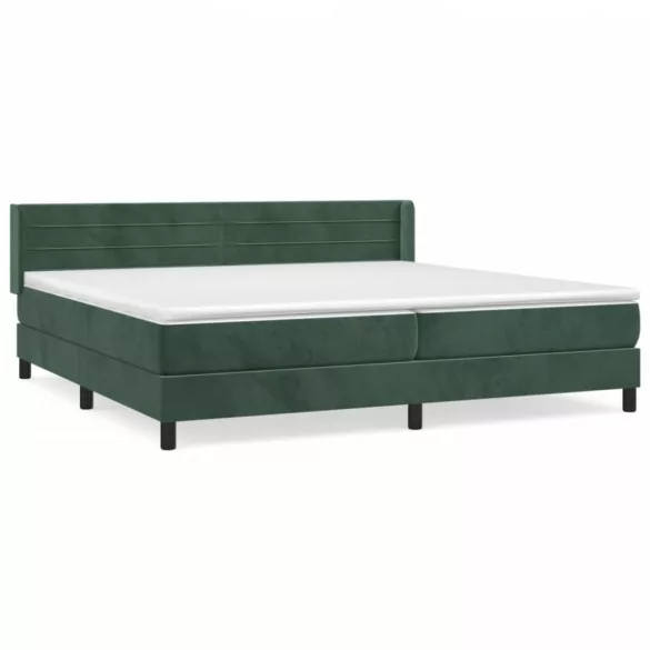 sötétzöld bársony rugós ágy matraccal 200x200 cm