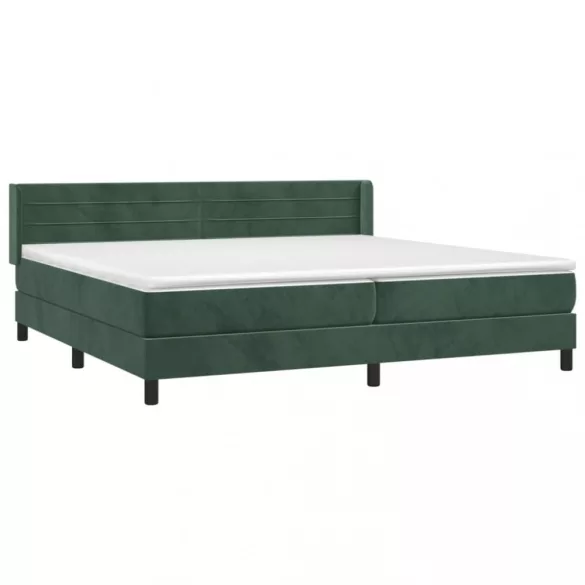 sötétzöld bársony rugós ágy matraccal 200x200 cm