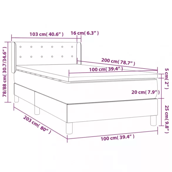 sötétzöld bársony rugós ágy matraccal 100 x 200 cm