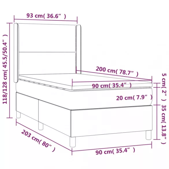 fekete szövet rugós ágy matraccal 90x200 cm