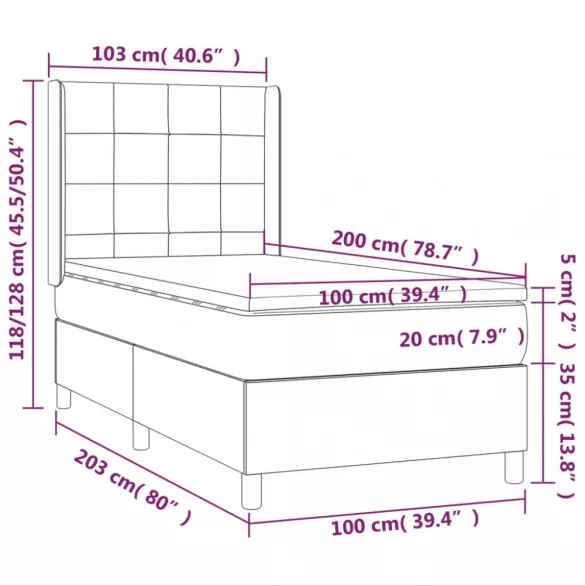 sötétszürke szövet rugós ágy matraccal 100 x 200 cm