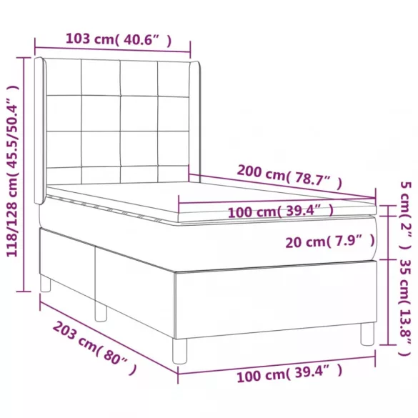 fekete szövet rugós ágy matraccal 100 x 200 cm