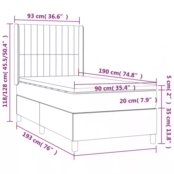 tópszínű szövet rugós ágy matraccal 90 x 190 cm