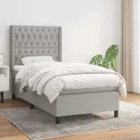 világosszürke szövet rugós ágy matraccal 100 x 200 cm