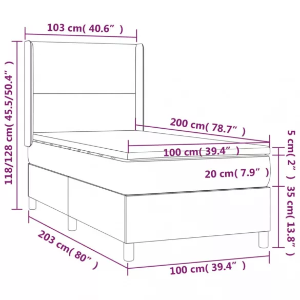 fekete szövet rugós ágy matraccal 100 x 200 cm