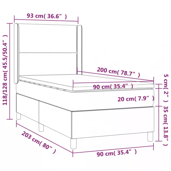 tópszínű szövet rugós ágy matraccal 90 x 200 cm
