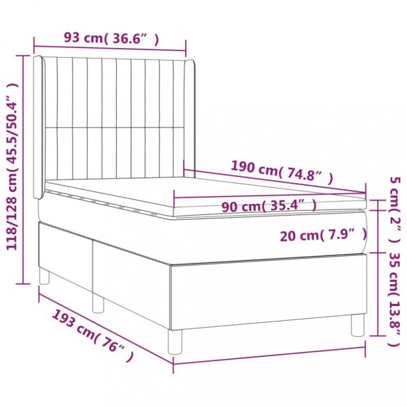 világosszürke szövet rugós ágy matraccal 90x190 cm