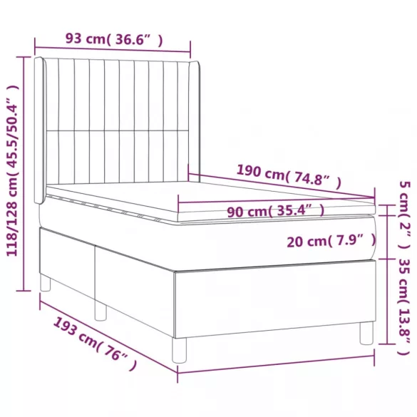 tópszínű szövet rugós ágy matraccal 90 x 190 cm