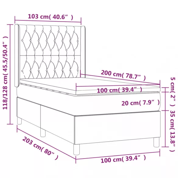 sötétszürke szövet rugós ágy matraccal 100 x 200 cm
