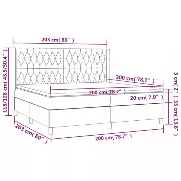 fekete szövet rugós ágy matraccal 200 x 200 cm