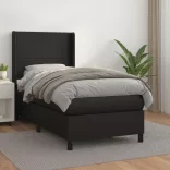 fekete műbőr rugós ágy matraccal 90 x 200 cm