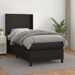 fekete műbőr rugós ágy matraccal 90 x 200 cm