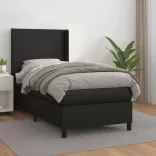 fekete műbőr rugós ágy matraccal 100 x 200 cm