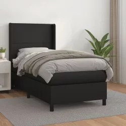 fekete műbőr rugós ágy matraccal 100 x 200 cm