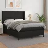 fekete műbőr rugós ágy matraccal 140 x 190 cm