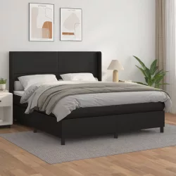 fekete műbőr rugós ágy matraccal 160 x 200 cm