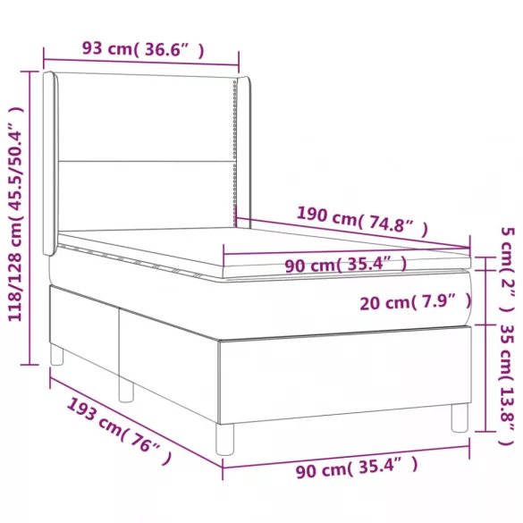 fekete műbőr rugós ágy matraccal 90x190 cm