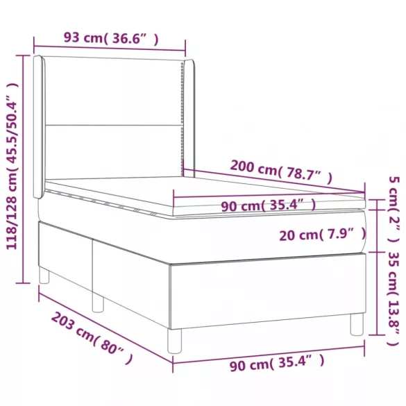 szürke műbőr rugós ágy matraccal 90 x 200 cm
