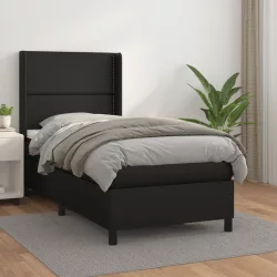 fekete műbőr rugós ágy matraccal 100 x 200 cm