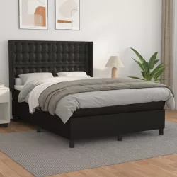 fekete műbőr rugós ágy matraccal 140 x 190 cm