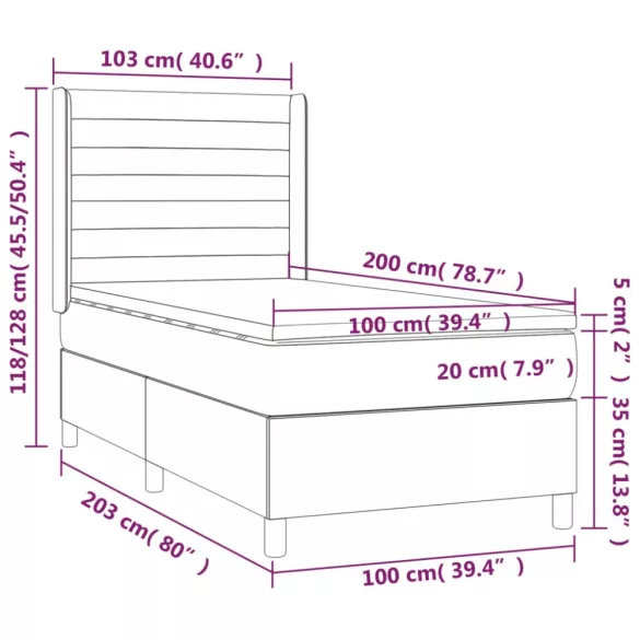 fekete bársony rugós ágy matraccal 100 x 200 cm