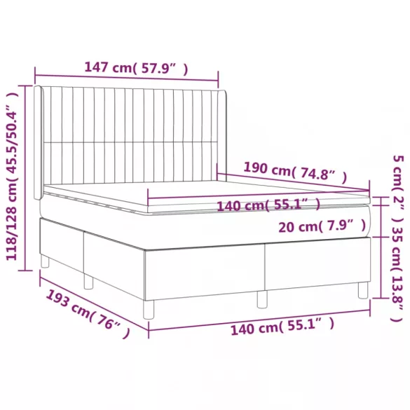 világosszürke bársony rugós ágy matraccal 140x190 cm