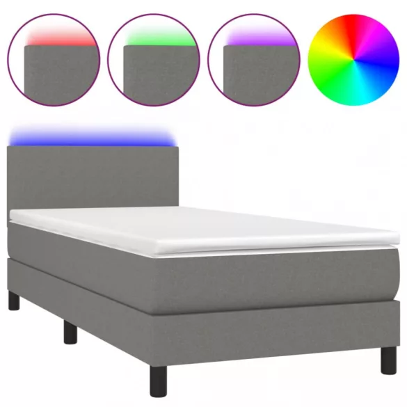 sötétszürke szövet rugós és LED-es ágy matraccal 80 x 200 cm
