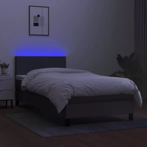 sötétszürke szövet rugós és LED-es ágy matraccal 90x190 cm