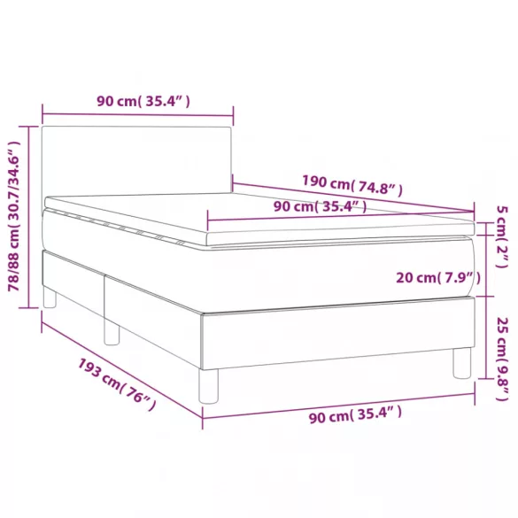 sötétszürke szövet rugós és LED-es ágy matraccal 90x190 cm