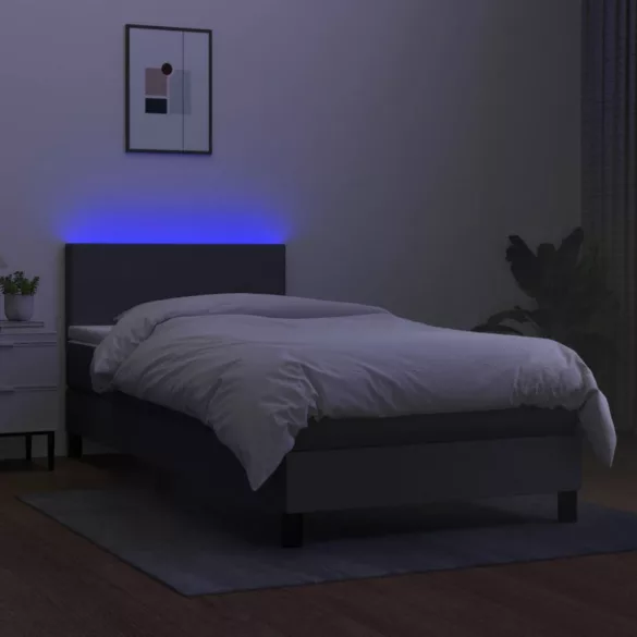 sötétszürke szövet rugós és LED-es ágy matraccal 90x200 cm