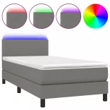 sötétszürke szövet rugós és LED-es ágy matraccal 100x200 cm