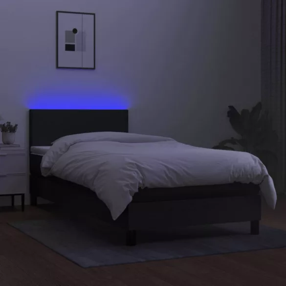 fekete szövet rugós és LED-es ágy matraccal 100x200 cm