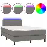 sötétszürke szövet rugós és LED-es ágy matraccal 120 x 200 cm