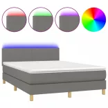 sötétszürke szövet rugós és LED-es ágy matraccal 140x190 cm