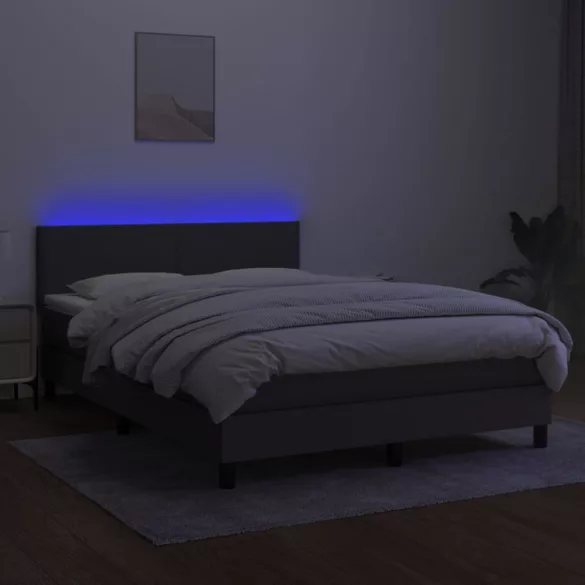sötétszürke szövet rugós és LED-es ágy matraccal 140x190 cm