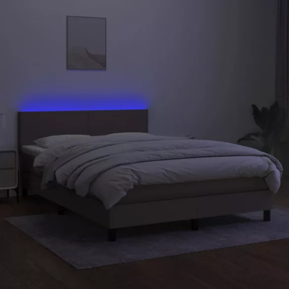 tópszínű szövet rugós és LED-es ágy matraccal 140x190cm